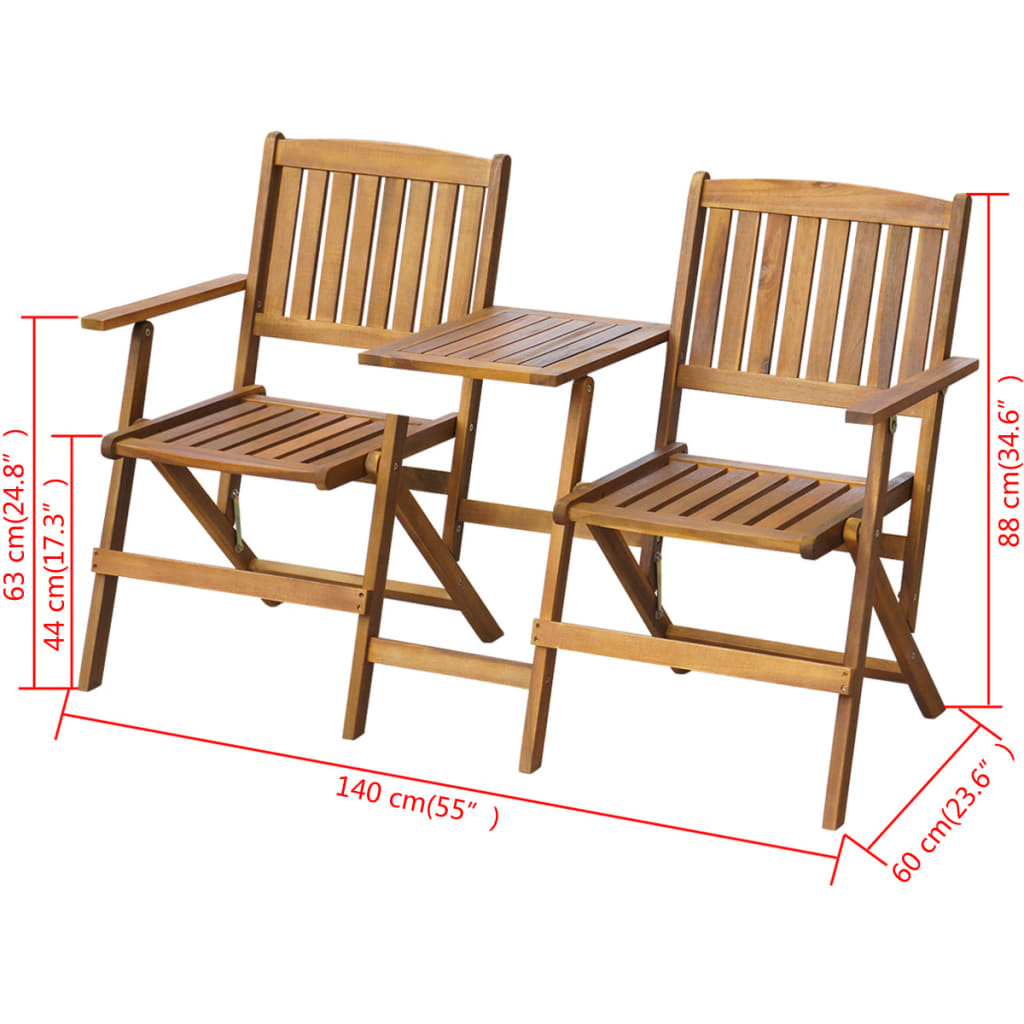 vidaXL Folding Patio Bench with Tea Table 55.1" Solid Acacia Wood