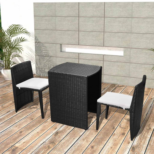 vidaXL 3 Piece Bistro Set with Cushions Poly Rattan Black