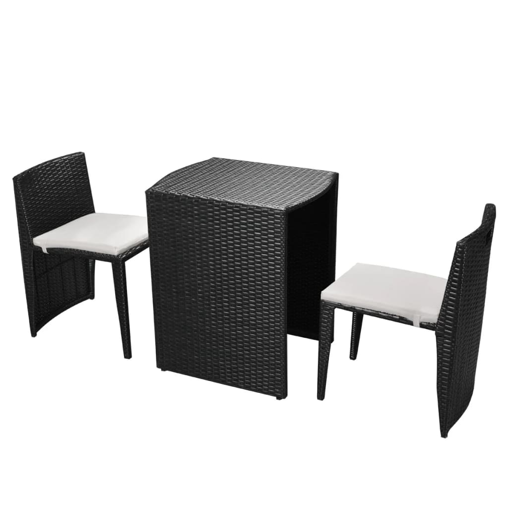 vidaXL 3 Piece Bistro Set with Cushions Poly Rattan Black