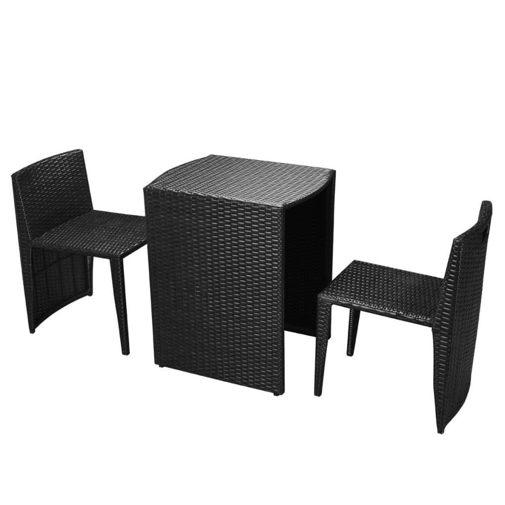 vidaXL 3 Piece Bistro Set with Cushions Poly Rattan Black