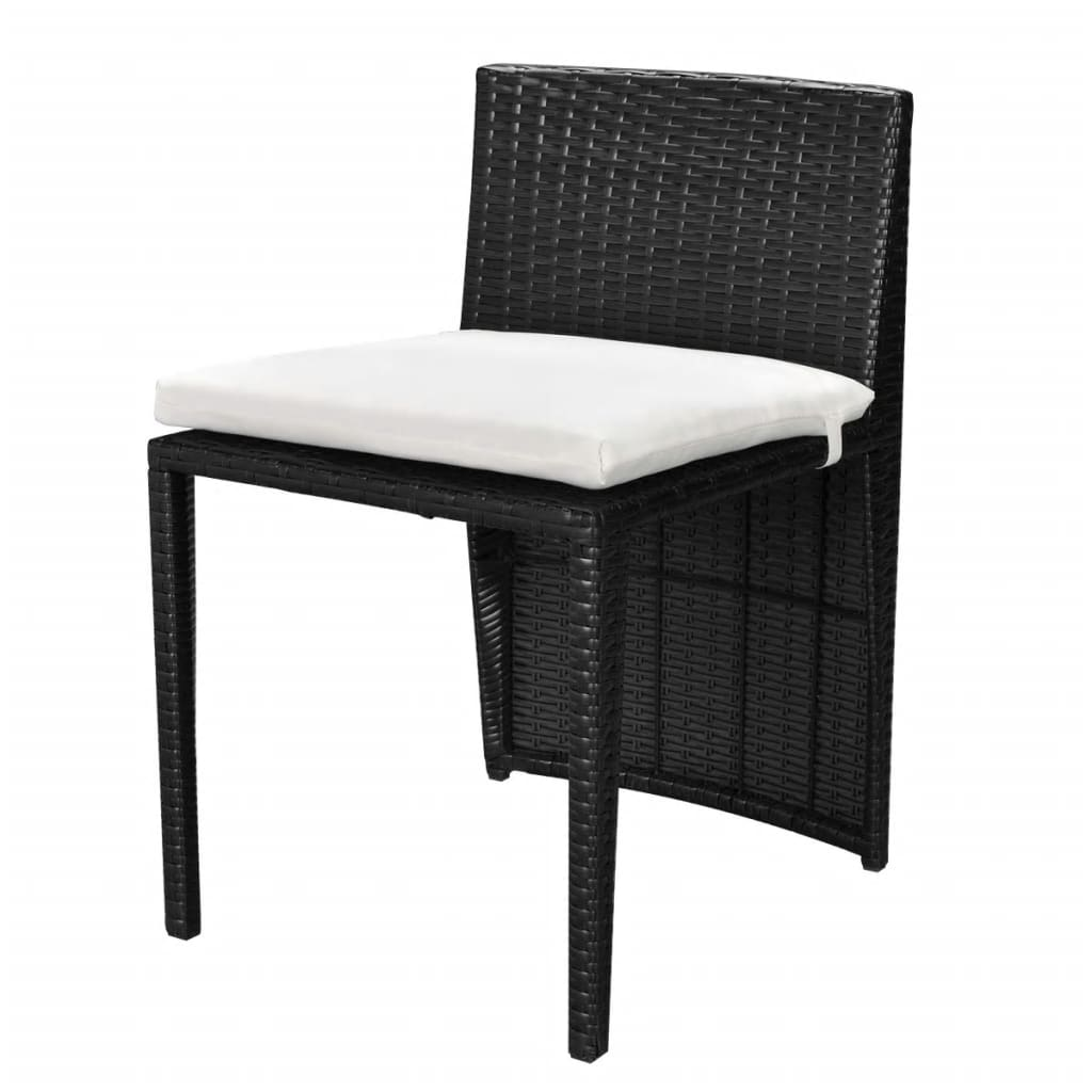 vidaXL 3 Piece Bistro Set with Cushions Poly Rattan Black