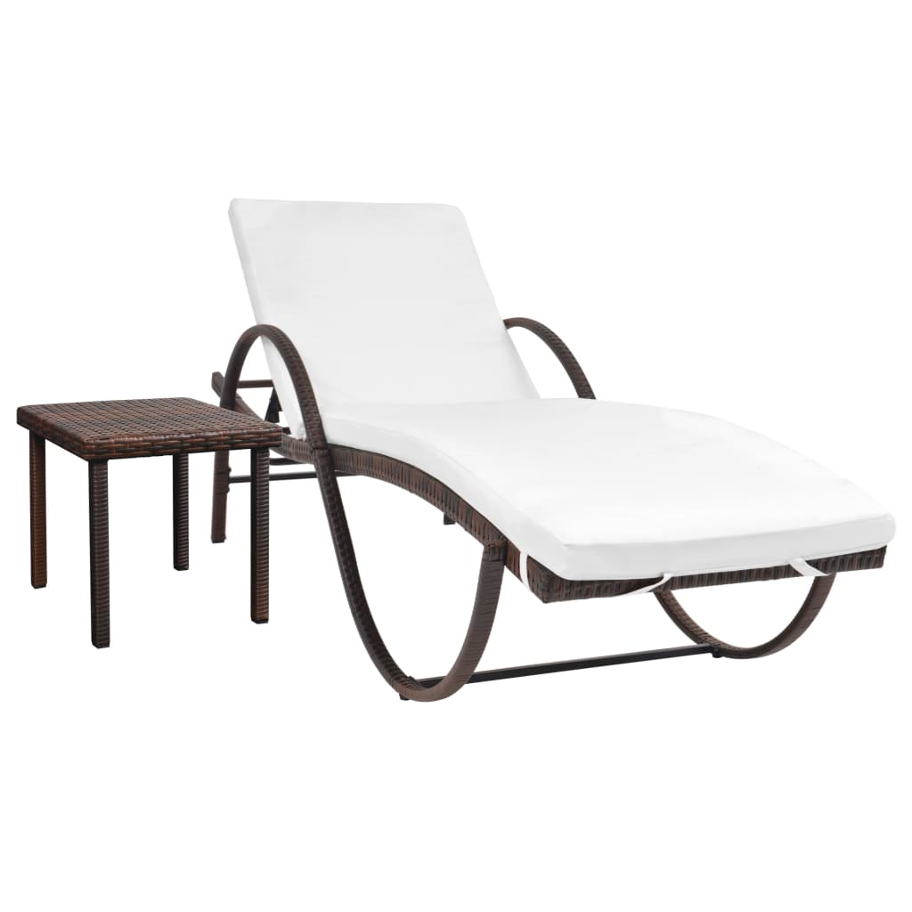 vidaXL Sun Lounger with Cushion & Table Poly Rattan Brown