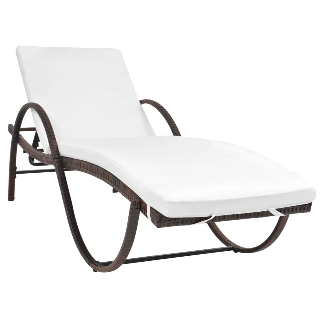 vidaXL Sun Lounger with Cushion & Table Poly Rattan Brown