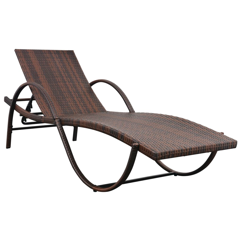 vidaXL Sun Lounger with Cushion & Table Poly Rattan Brown