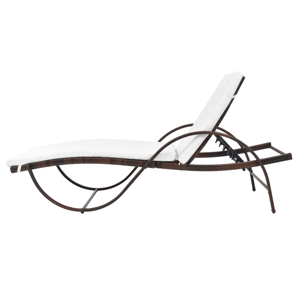 vidaXL Sun Lounger with Cushion & Table Poly Rattan Brown