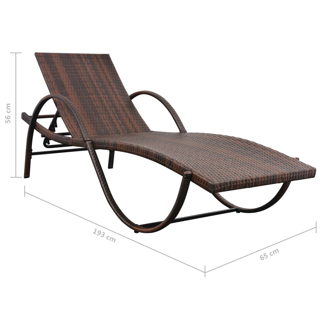 vidaXL Sun Lounger with Cushion & Table Poly Rattan Brown