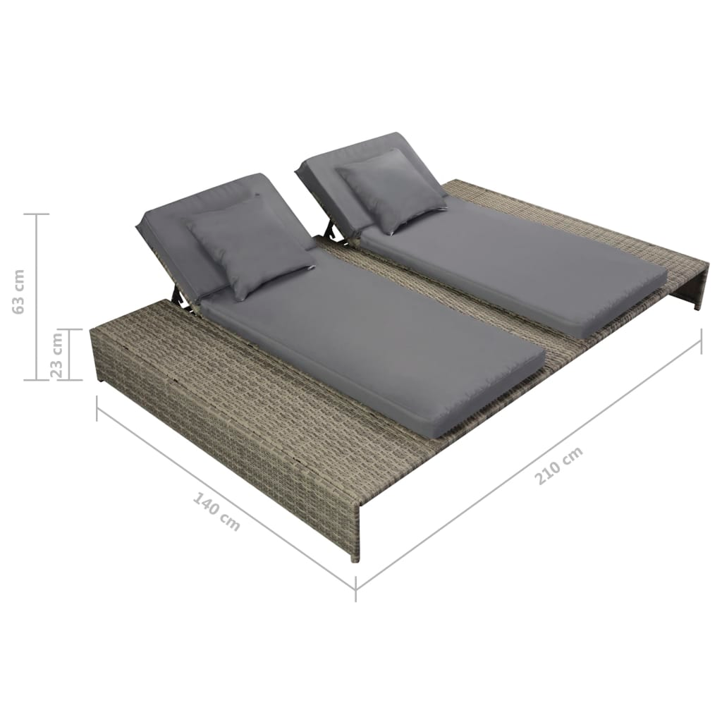 vidaXL Double Sun Lounger with Cushion Poly Rattan Gray