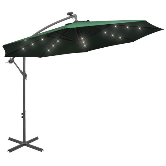 vidaXL Hanging Parasol with LED Lighting 118.1" Green Metal Pole