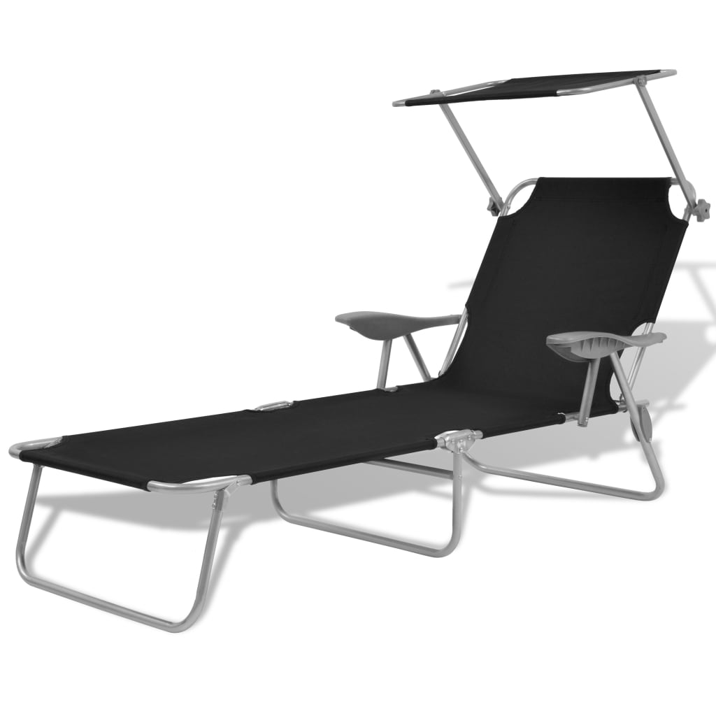 vidaXL Sun Lounger with Canopy Steel Black