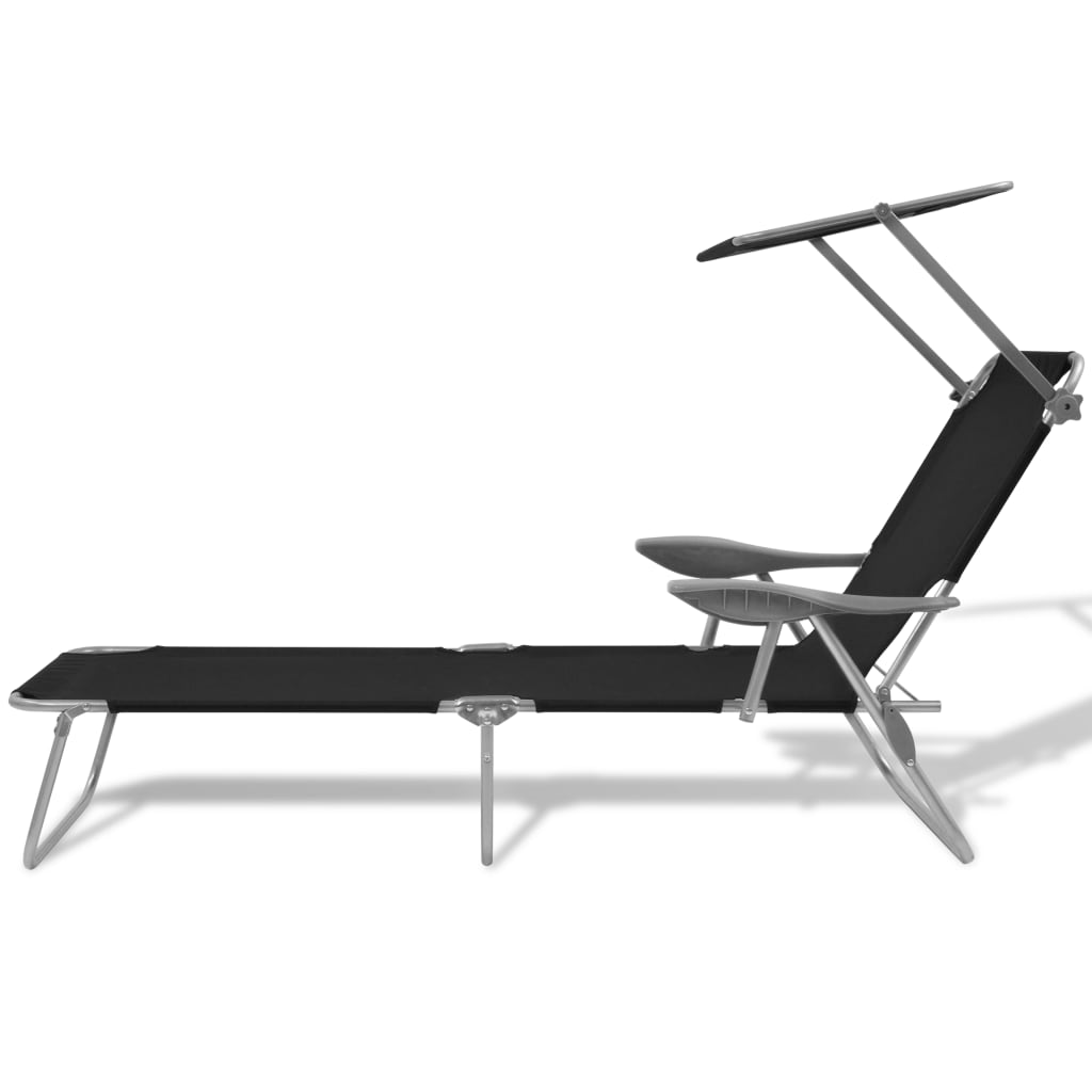 vidaXL Sun Lounger with Canopy Steel Black