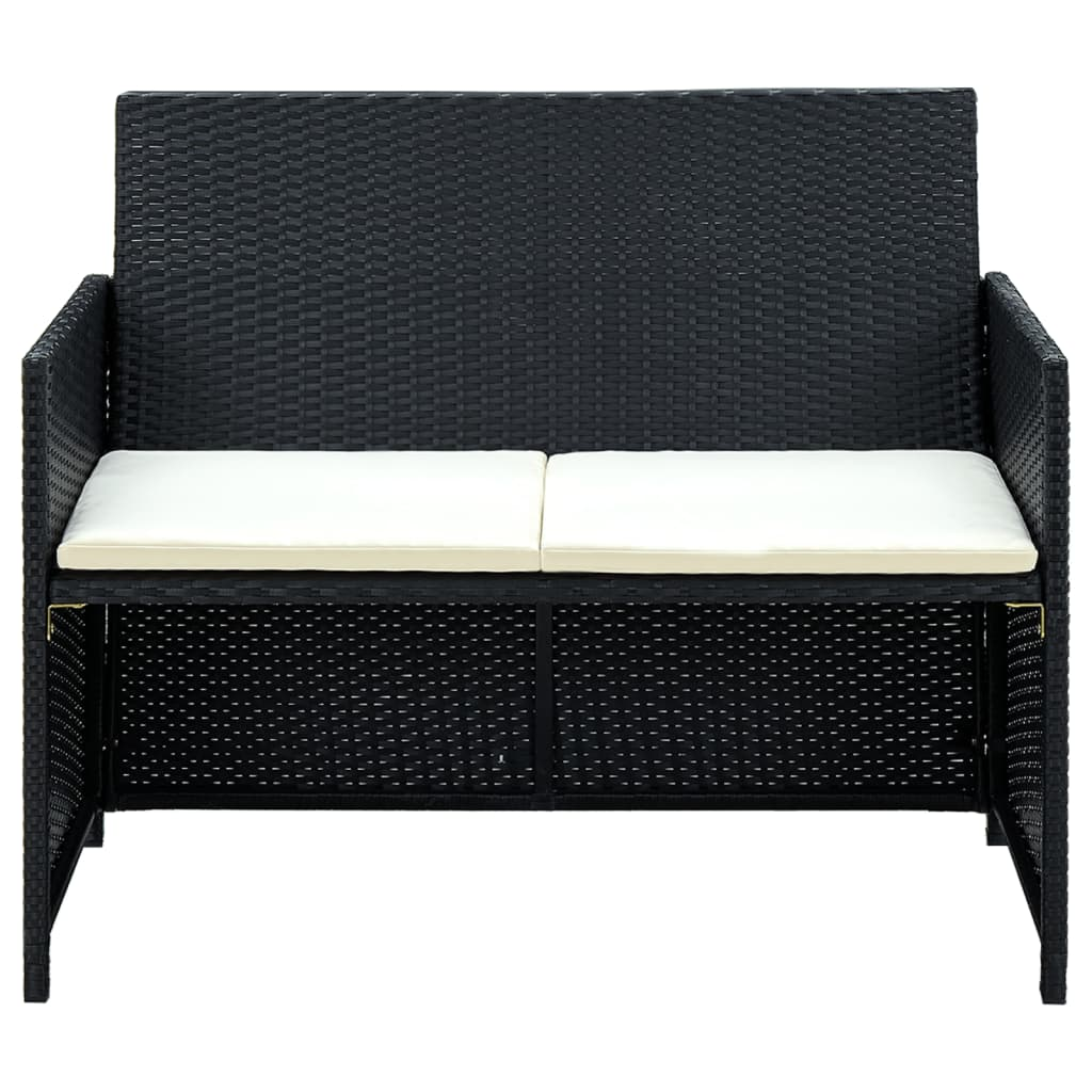 4 Piece Patio Lounge with Cushions Set Poly Rattan Black