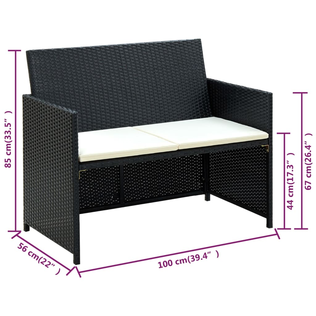 4 Piece Patio Lounge with Cushions Set Poly Rattan Black