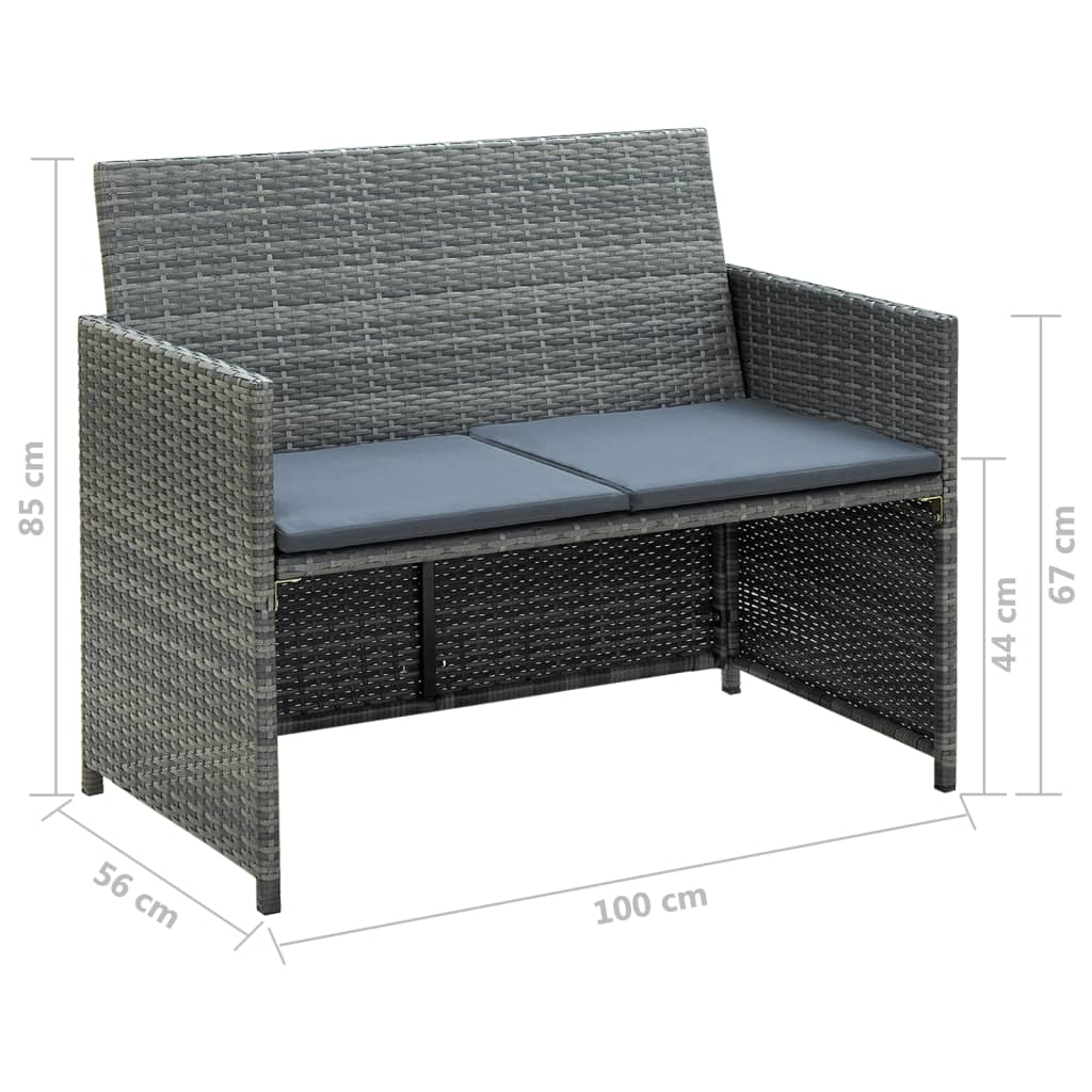 vidaXL 4 Piece Patio Lounge with Cushions Set Poly Rattan Gray