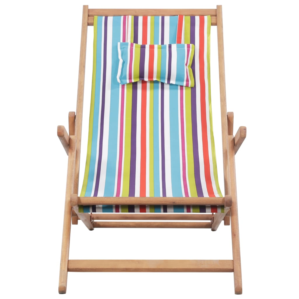 vidaXL Folding Beach Chair Fabric and Wooden Frame Multicolor