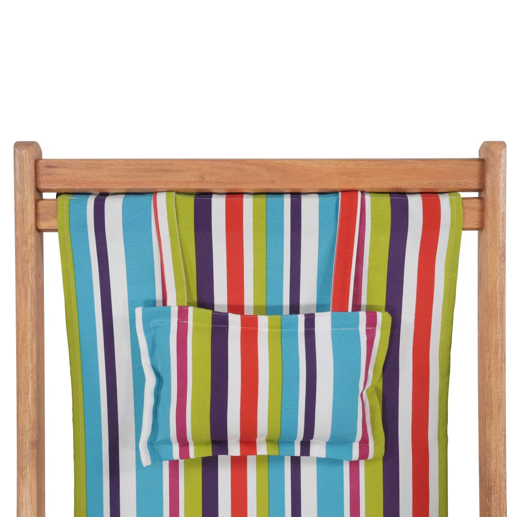 vidaXL Folding Beach Chair Fabric and Wooden Frame Multicolor