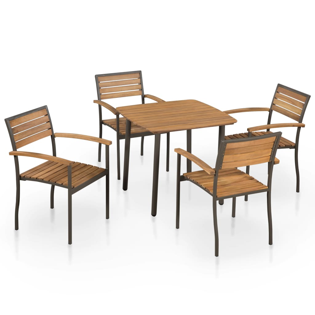 vidaXL 5 Piece Patio Dining Set Solid Acacia Wood and Steel