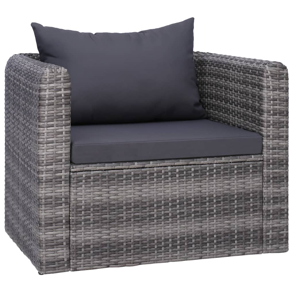 vidaXL Patio Chair with Cushion and Pillow Poly Rattan Gray