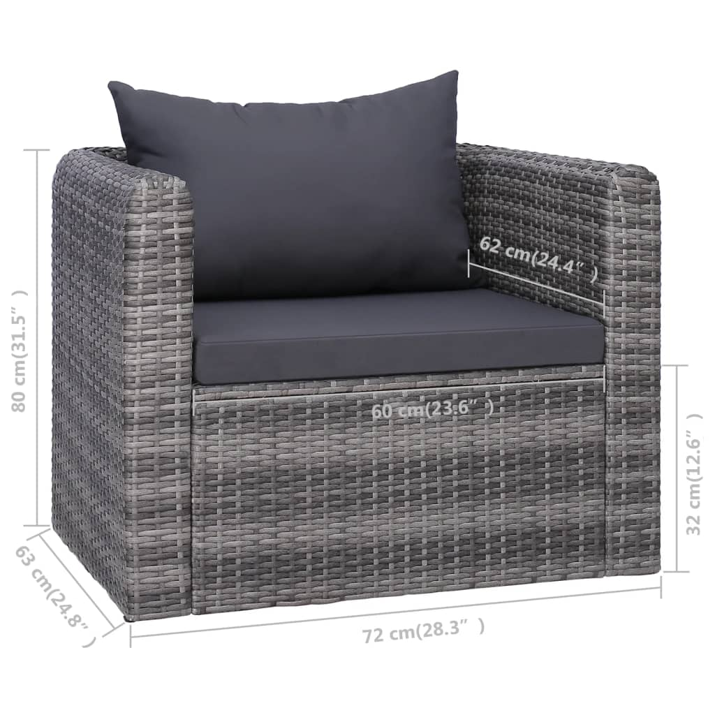 vidaXL Patio Chair with Cushion and Pillow Poly Rattan Gray