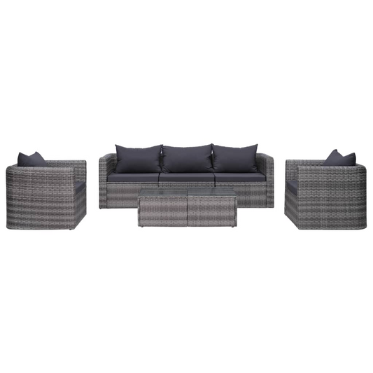 vidaXL 6 Piece Patio Sofa Set with Cushions & Pillows Poly Rattan Gray