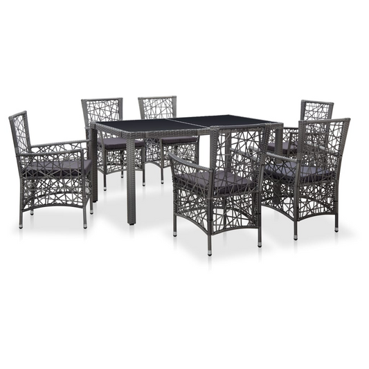 vidaXL 7 Piece Patio Dining Set Poly Rattan Gray