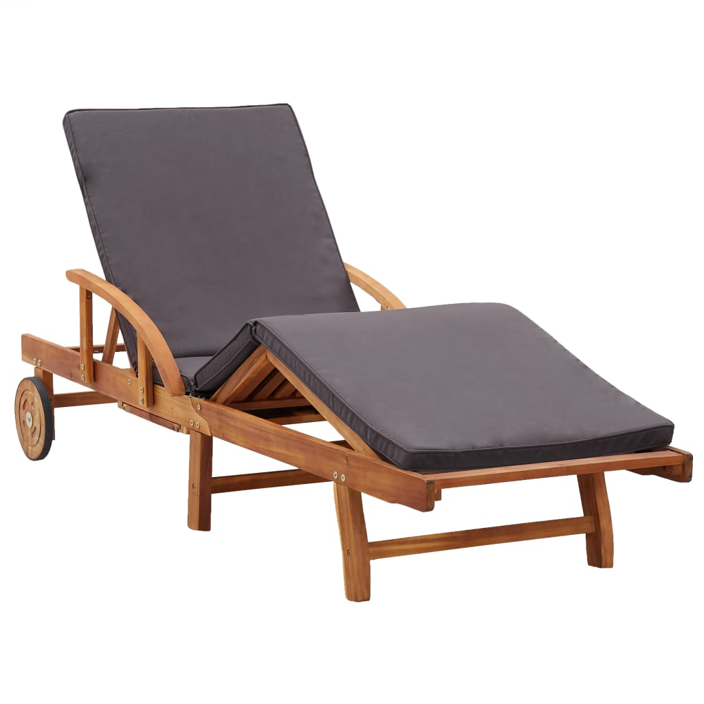 vidaXL Sun Lounger with Cushion Solid Acacia Wood