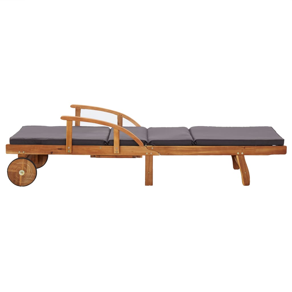 vidaXL Sun Lounger with Cushion Solid Acacia Wood