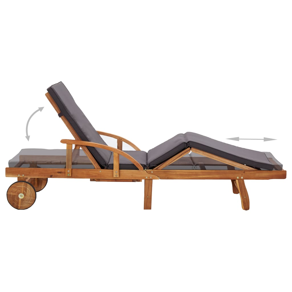 vidaXL Sun Lounger with Cushion Solid Acacia Wood