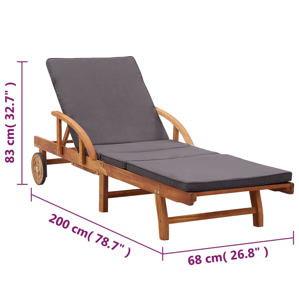 vidaXL Sun Lounger with Cushion Solid Acacia Wood