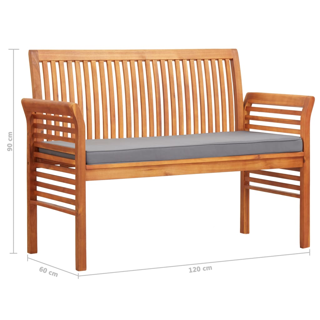 vidaXL 2-Seater Patio Bench with Cushion 47.2" Solid Acacia Wood