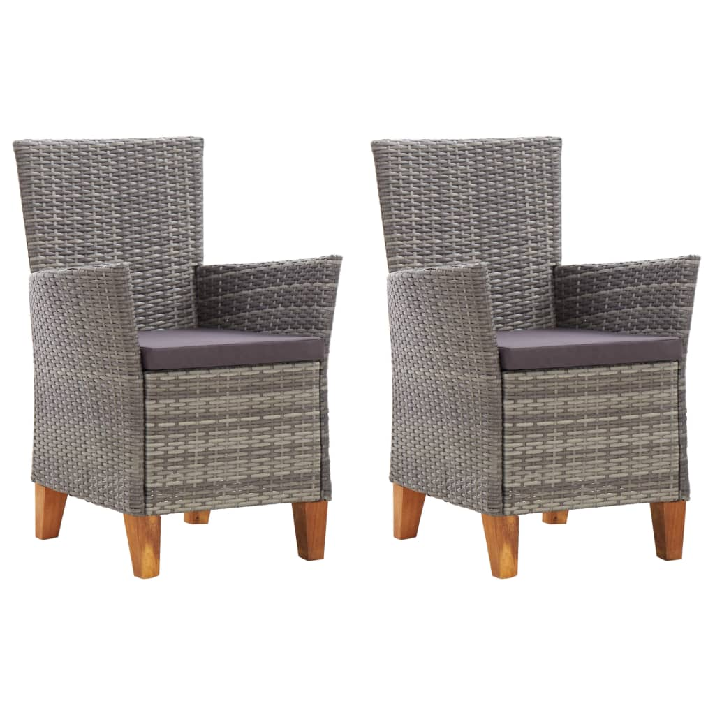 vidaXL Patio Chairs 2 pcs with Cushions Poly Rattan Gray