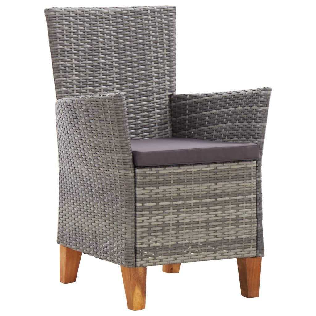 vidaXL Patio Chairs 2 pcs with Cushions Poly Rattan Gray