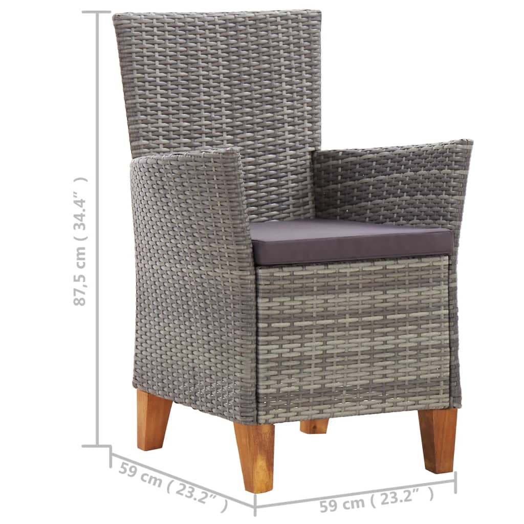 vidaXL Patio Chairs 2 pcs with Cushions Poly Rattan Gray