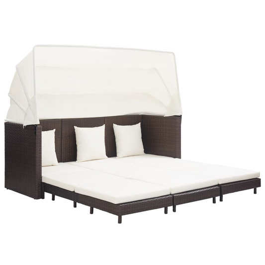 vidaXL Extendable 3-Seater Sofa Bed with Roof Poly Rattan Brown