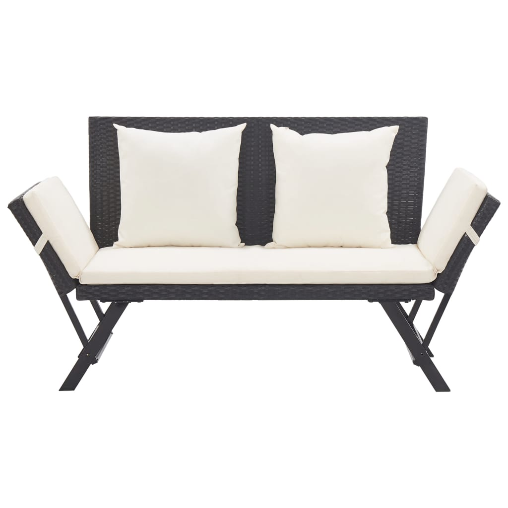 vidaXL Patio Bench with Cushions 69.3" Black Poly Rattan