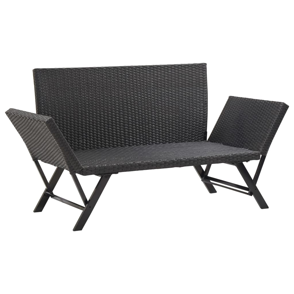 vidaXL Patio Bench with Cushions 69.3" Black Poly Rattan