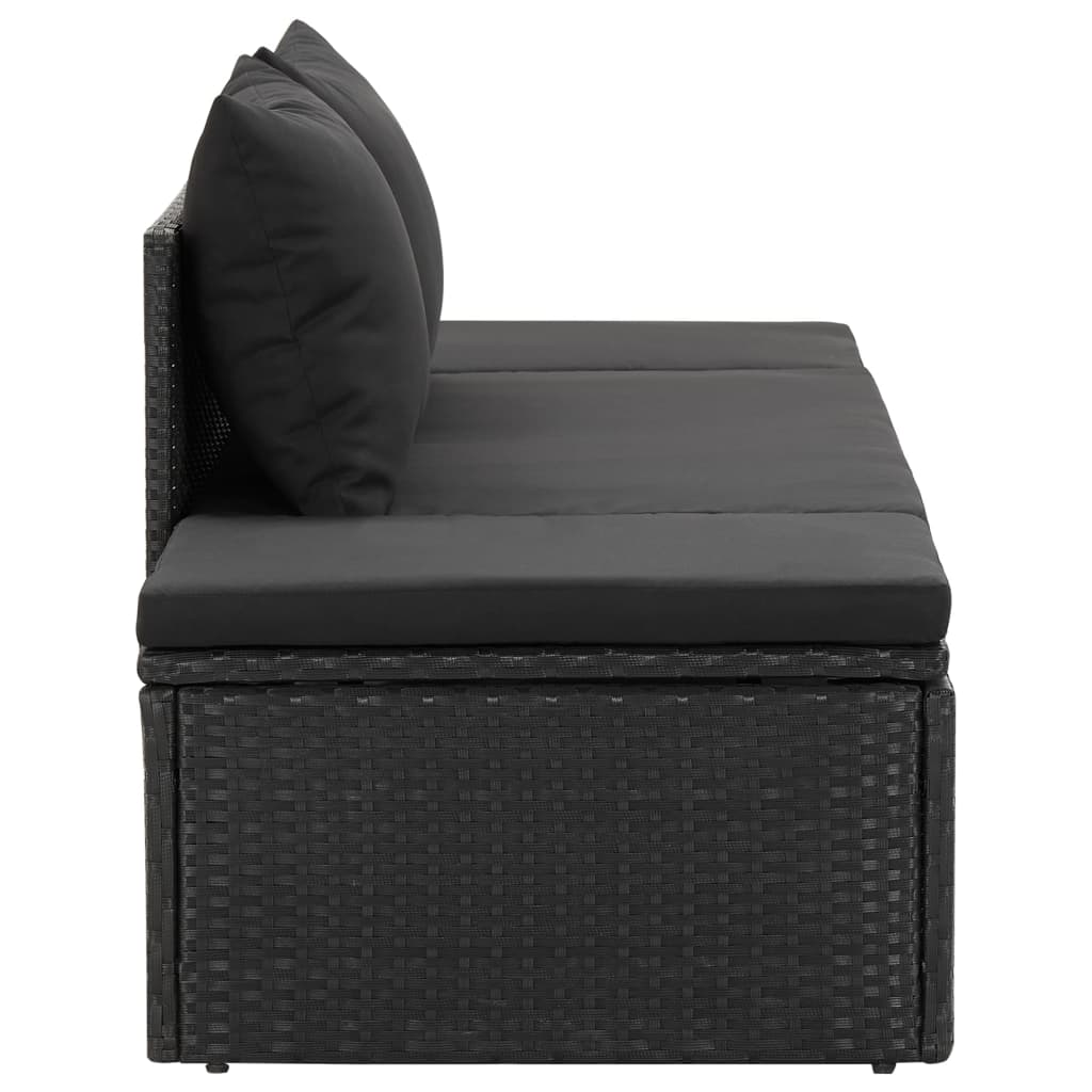 vidaXL Sun Bed with Cushions Poly Rattan Black