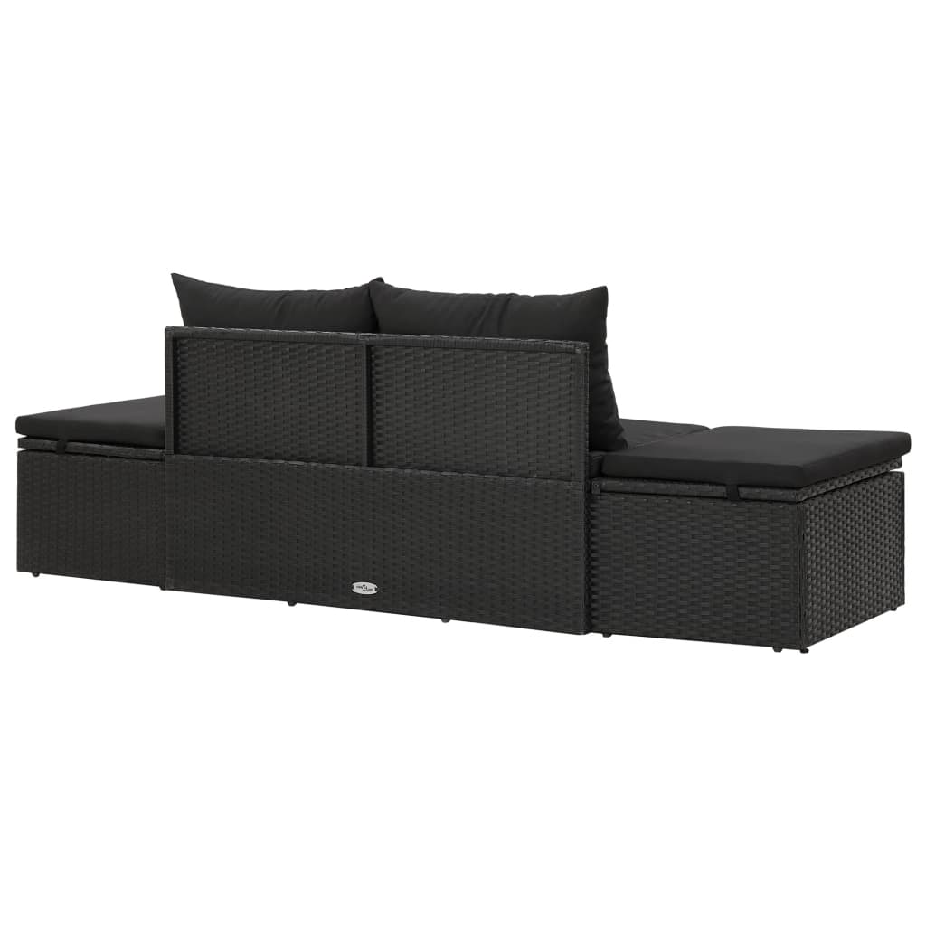 vidaXL Sun Bed with Cushions Poly Rattan Black