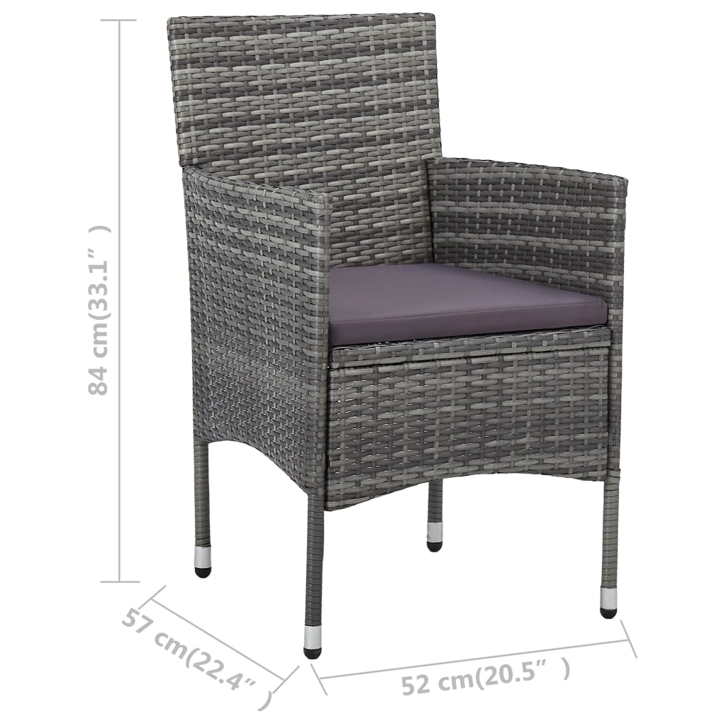 vidaXL Patio Dining Chairs 2 pcs Poly Rattan Gray