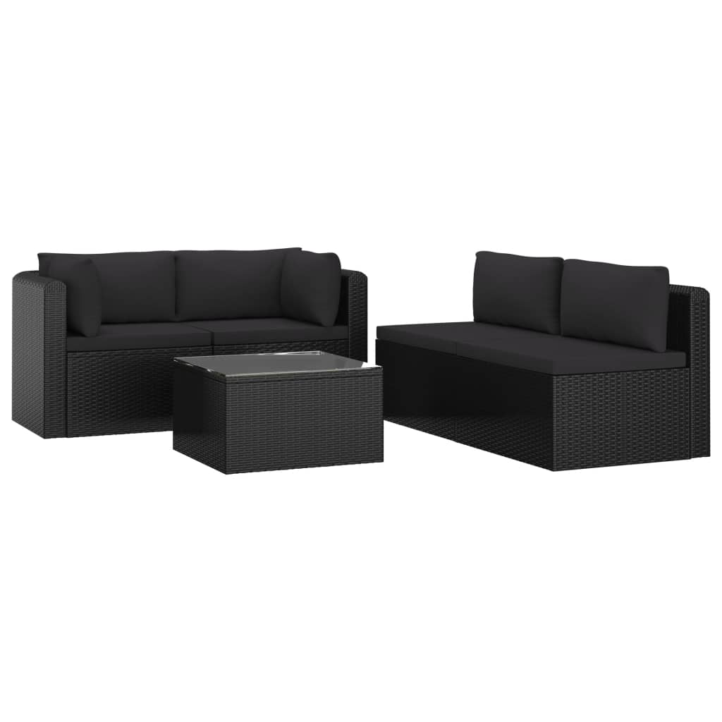 vidaXL 5 Piece Patio Lounge Set with Cushions Poly Rattan Black