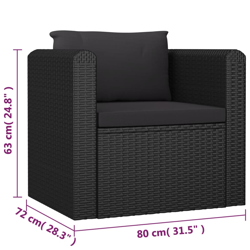 vidaXL 7 Piece Patio Lounge Set with Cushions Poly Rattan Black