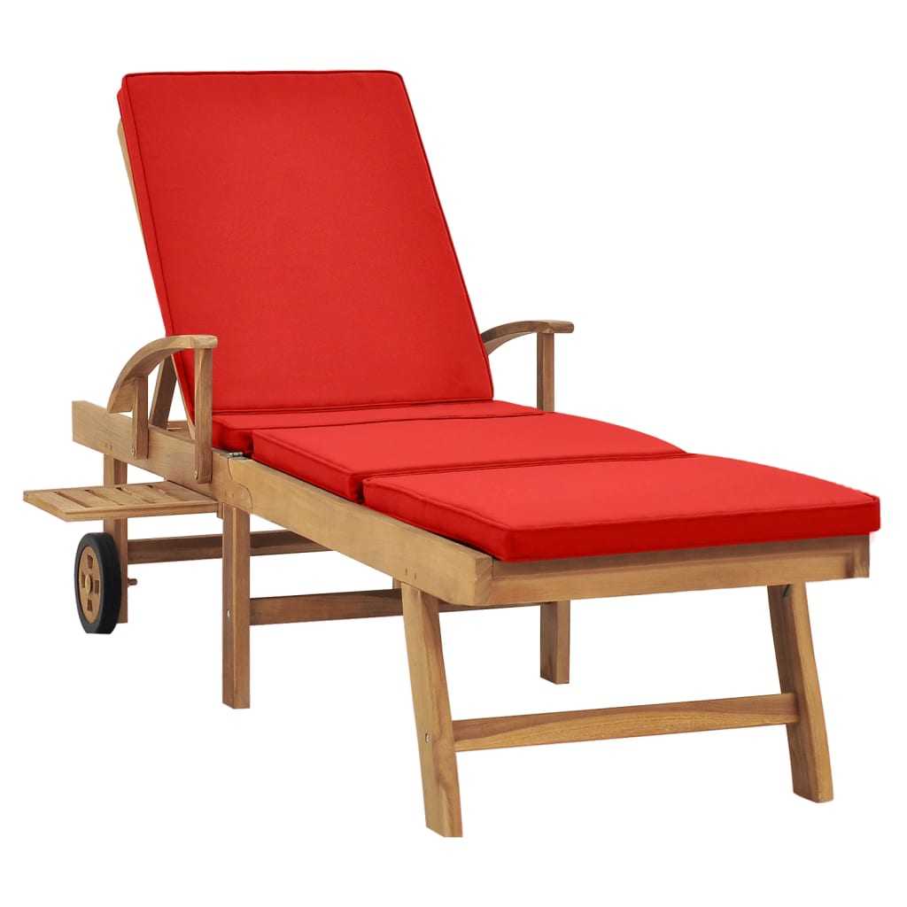 vidaXL Sun Lounger with Cushion Solid Teak Wood Red