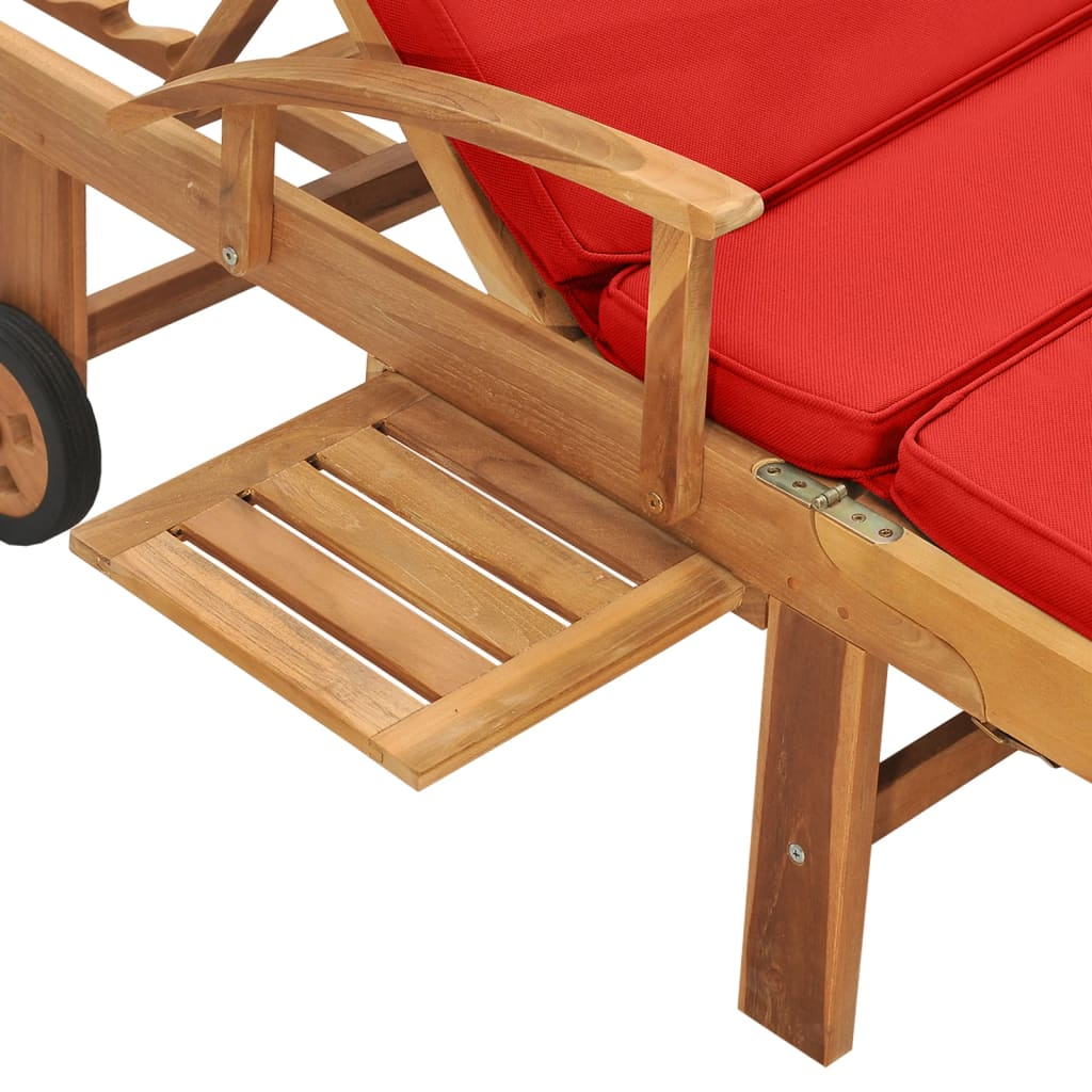 vidaXL Sun Lounger with Cushion Solid Teak Wood Red