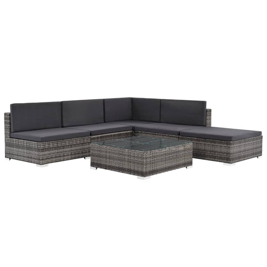 vidaXL 6 Piece Patio Lounge Set with Cushions Poly Rattan Gray