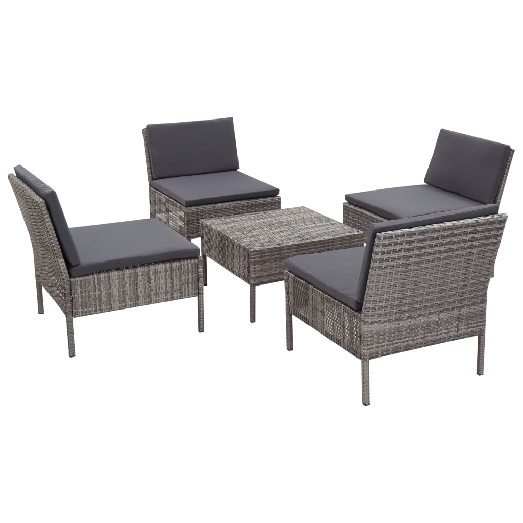 vidaXL 5 Piece Patio Sofa Set with Cushions Poly Rattan Gray