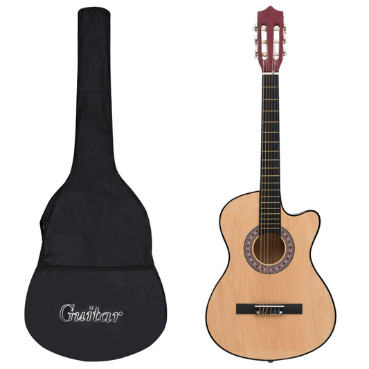 2 Piece Western Acoustic Cutaway Guitar Set with 6 Strings 38"