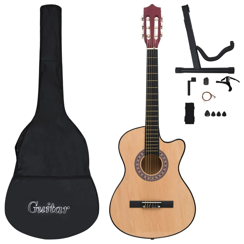 2 Piece Western Acoustic Cutaway Guitar Set with 6 Strings 38"