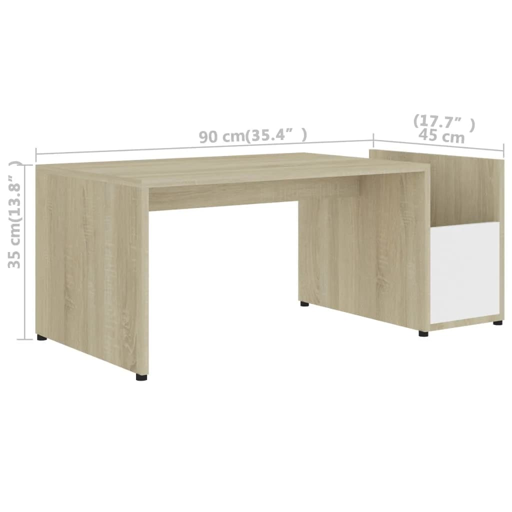 vidaXL Coffee Table White and Sonoma Oak 35.4"x17.7"x13.8" Engineered Wood