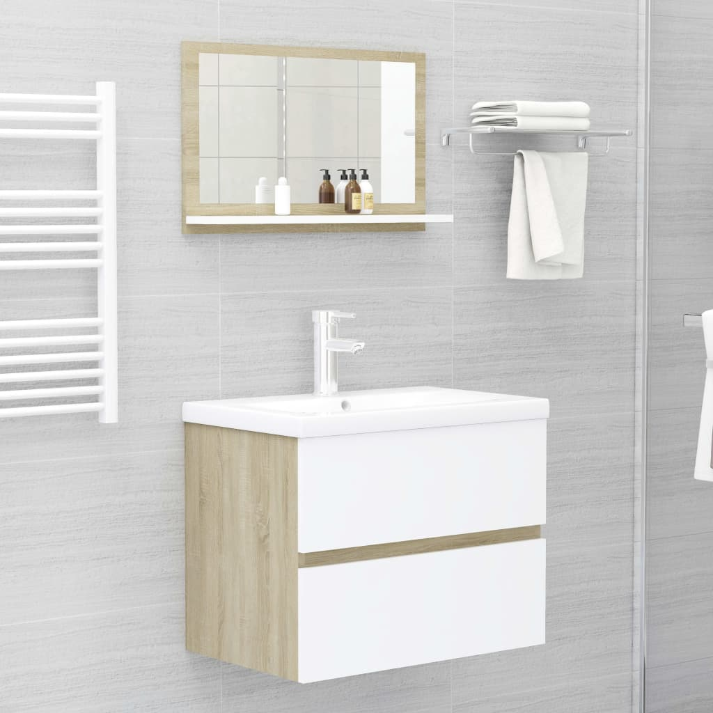 Bathroom Mirror White and Sonoma Oak 23.6"x4.1"x14.6" Engineered Wood