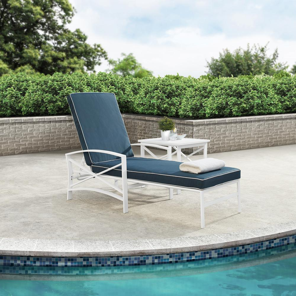 Kaplan Outdoor Metal Chaise Lounge Navy/White