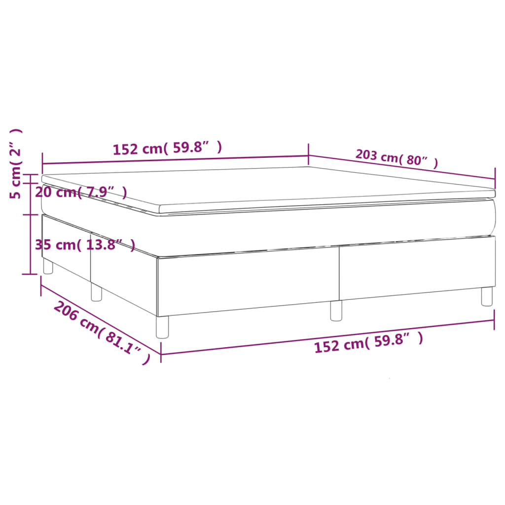 vidaXL Box Spring Bed with Mattress Light Gray 59.8"x79.9" Queen Velvet